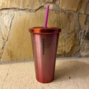 Vintage Starbucks stainless steel red striped tumbler 2014